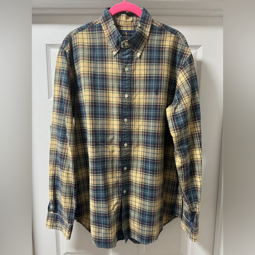 RALPH LAUREN Tartan Plaid Oxford Long Sleeve Button Down Shirt - Large